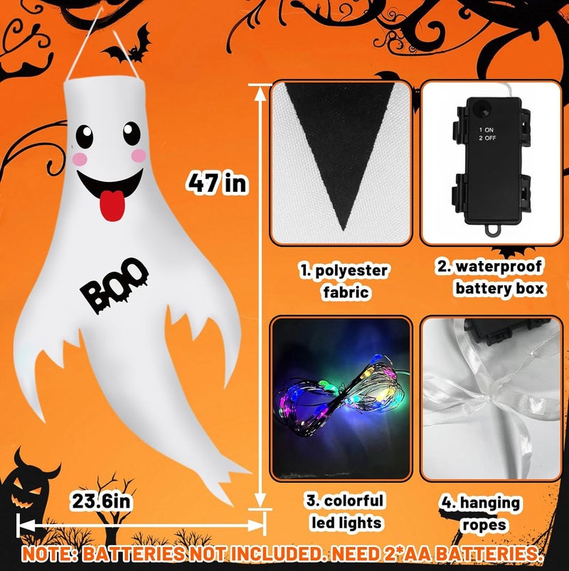 Tepoobea Halloween Decorations Outdoor Indoor, 2 Pack Light Up Ghost Decorations with LED Lights, Hanging Ghost Halloween Decor for Yard Porch Garden Lawn Party (1A-2Pack) - Image 4
